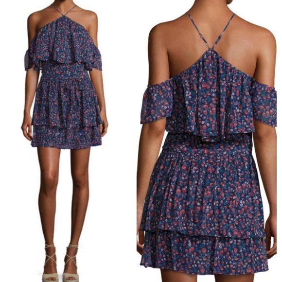 PAIGE Darya Floral-Print Silk Mini Dress, Indigo - Picture 6 of 8